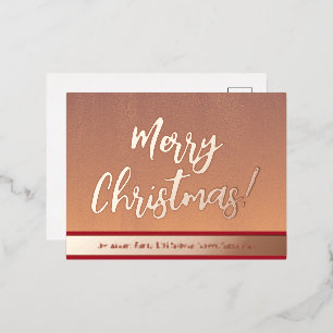 Elegant Rose Gold Script Merry Christmas Foil Holiday Postcard