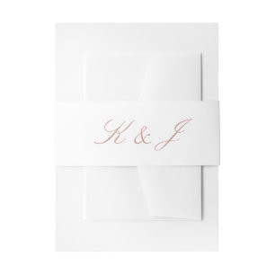 Elegant Rose Gold Script Monogram White Wedding Invitation Belly Band