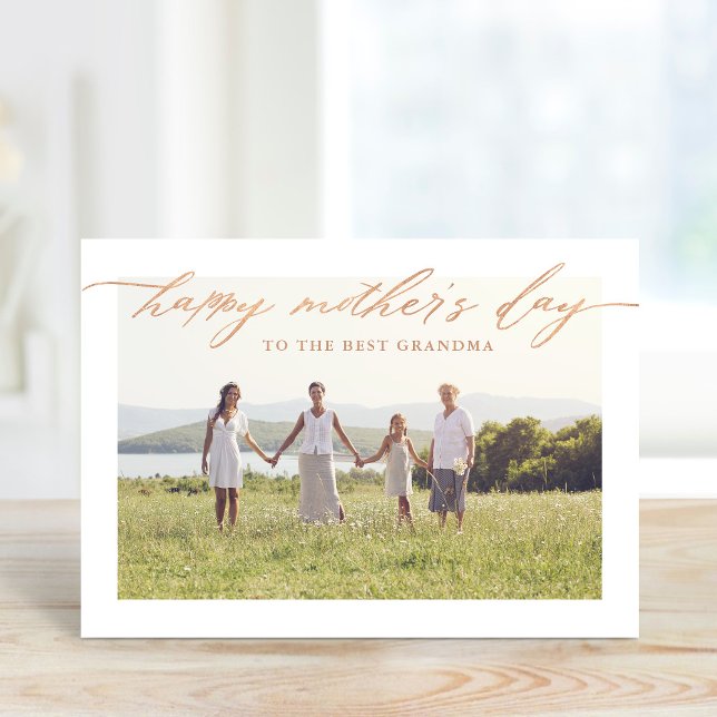 Elegant Rose Gold Script Mother's Day Photo Card (Creator Uploaded)