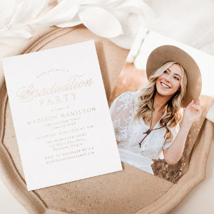Elegant Rose Gold Script Photo Graduation Party