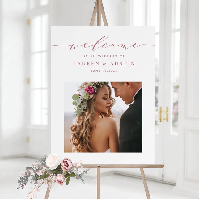 Elegant Rose Gold Script Photo Wedding Welcome Poster (Creator Uploaded)