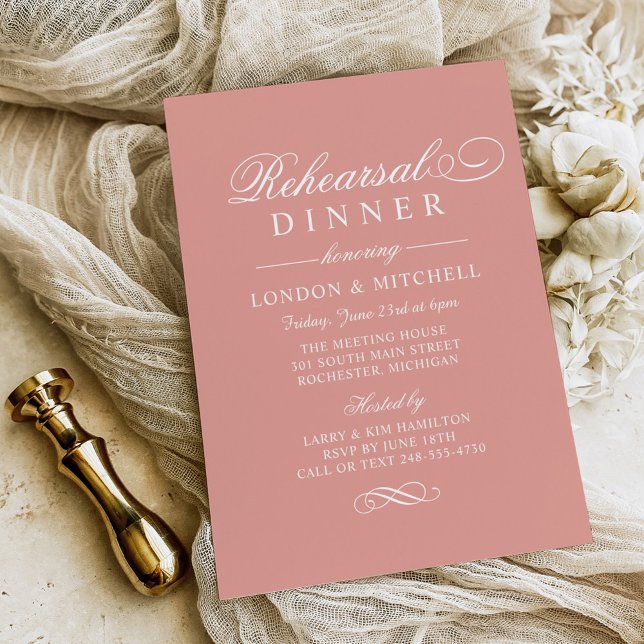 Elegant Rose Gold Script Rehearsal Dinner Invitation (Creator Uploaded)