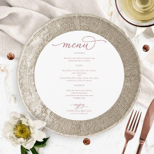 Elegant Rose Gold Script Round Wedding Menu