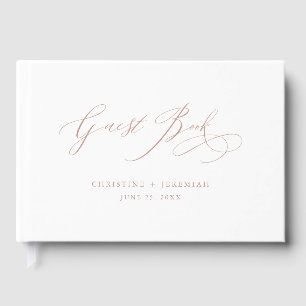 Elegant Rose Gold Script Typography White Wedding Guest Book