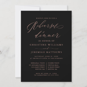 Elegant Rose Gold Script Wedding Rehearsal Dinner Invitation