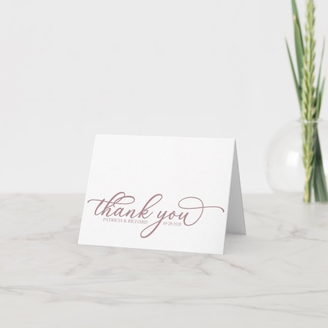 Elegant Rose Gold Script Wedding Thank You Cards (Front)