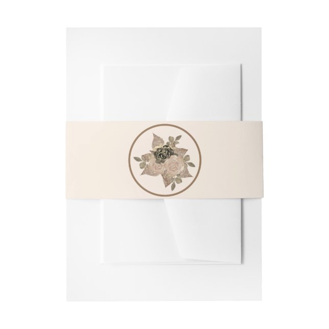 Elegant Rose Gold Sepia Cream Glitter Floral Invitation Belly Band (Front Example)