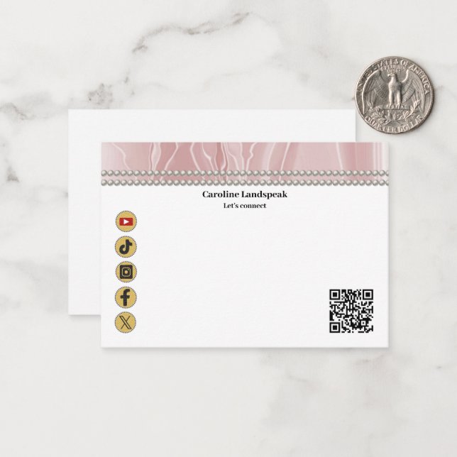 Elegant Rose Gold Silk, Social Media & QR Code Card (Front/Back In Situ)