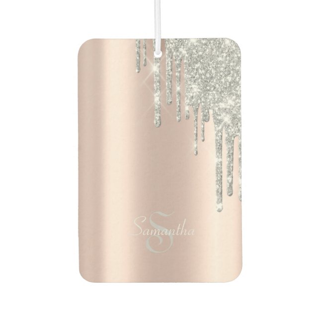 Elegant Rose Gold, Silver Glitter Drips Car Air Freshener (Front)