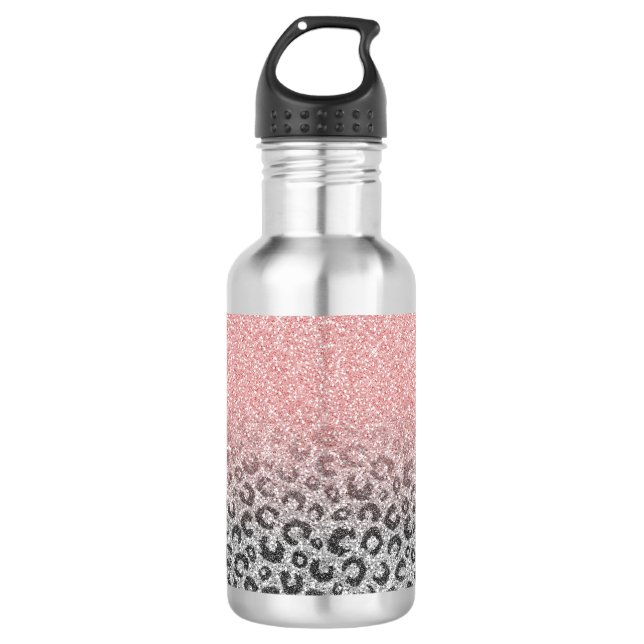  Elegant Rose Gold Silver Glitter Leopard Print 532 Ml Water Bottle (Front)