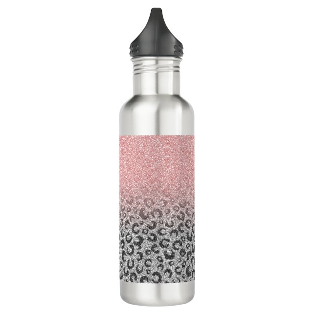  Elegant Rose Gold Silver Glitter Leopard Print 710 Ml Water Bottle (Left)