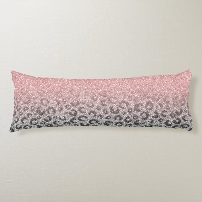  Elegant Rose Gold Silver Glitter Leopard Print Body Cushion (Front)