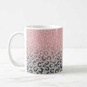  Elegant Rose Gold Silver Glitter Leopard Print Coffee Mug