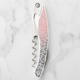 Elegant Rose Gold Silver Glitter Leopard Print Corkscrew