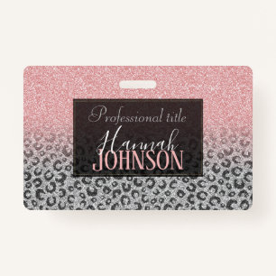  Elegant Rose Gold Silver Glitter Leopard Print ID Badge