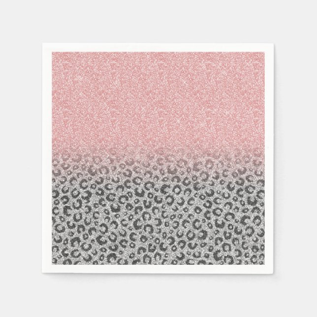  Elegant Rose Gold Silver Glitter Leopard Print Napkin (Front)