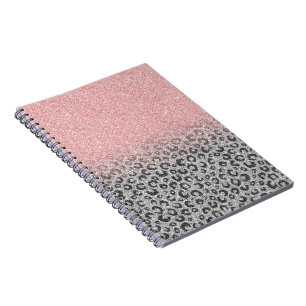 Elegant Rose Gold Silver Glitter Leopard Print Notebook