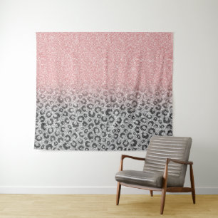 Elegant Rose Gold Silver Glitter Leopard Print Tapestry