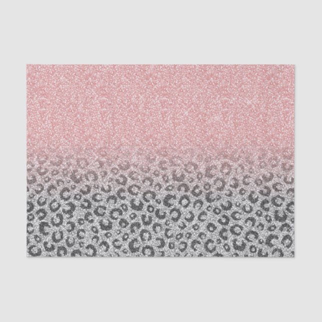 Elegant Rose Gold Silver Glitter Leopard Print Tissue Paper (Front)