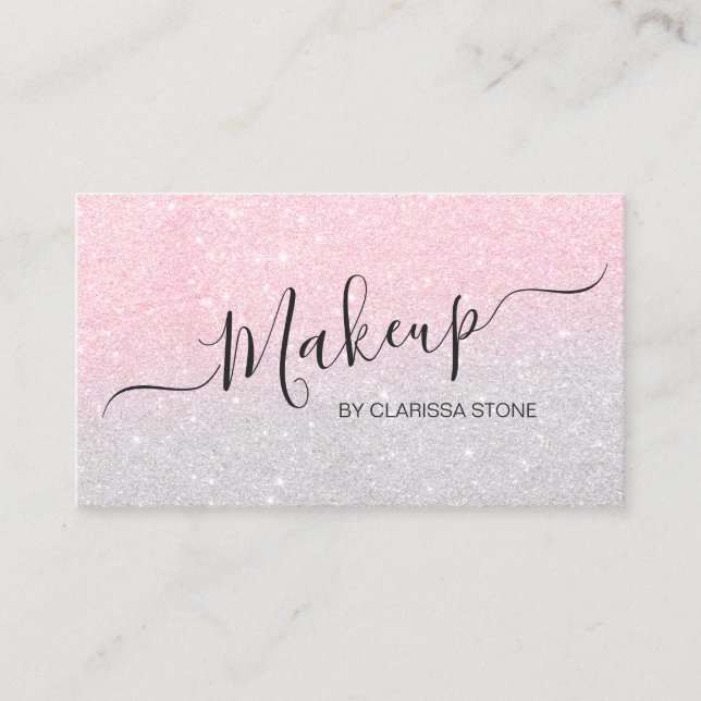 Elegant rose gold & silver glitter makeup artist business card (Front)