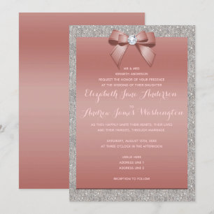 Elegant Rose Gold & Silver Glitter Wedding Invitation
