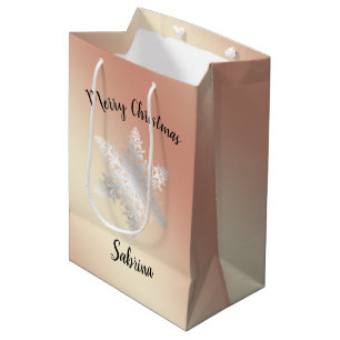 Elegant rose gold silver Merry Christmas snowflake Medium Gift Bag