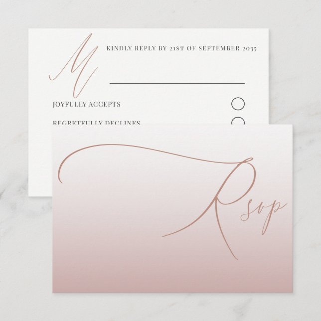 Elegant Rose Gold Simple RSVP Wedding Card (Front/Back)