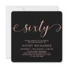 Elegant Rose Gold Sixty Script Black 60th Birthday