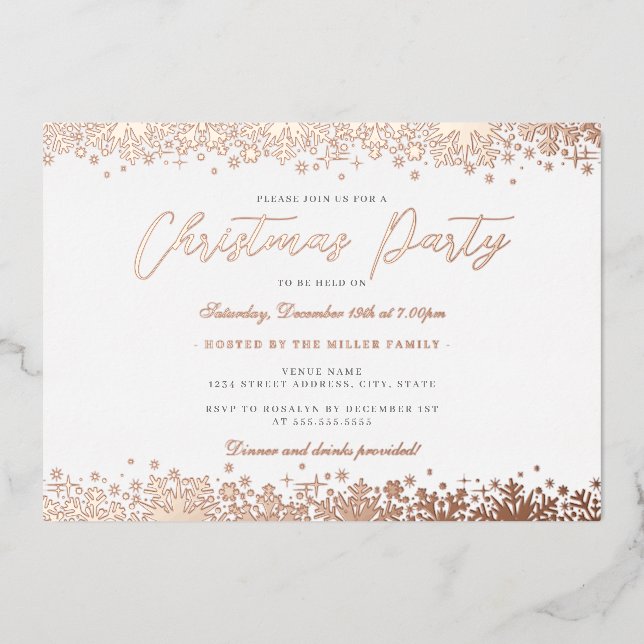 Elegant Rose Gold Snowflake Christmas Party (Front)