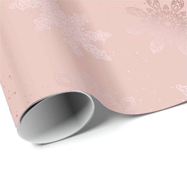 Elegant Rose Gold Snowflake Christmas Pattern Wrapping Paper (Roll Corner)