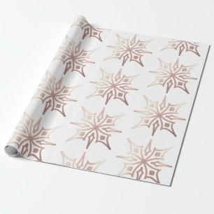 Elegant Rose Gold Snowflake White Xmas Gift  Wrapping Paper