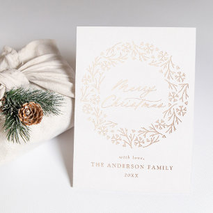 Elegant Rose Gold Snowflake Wreath Non-Photo Foil Holiday Card