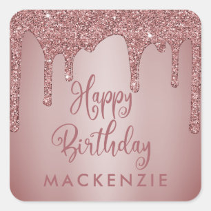 Elegant Rose Gold Sparkle Glitter Drips Birthday Square Sticker