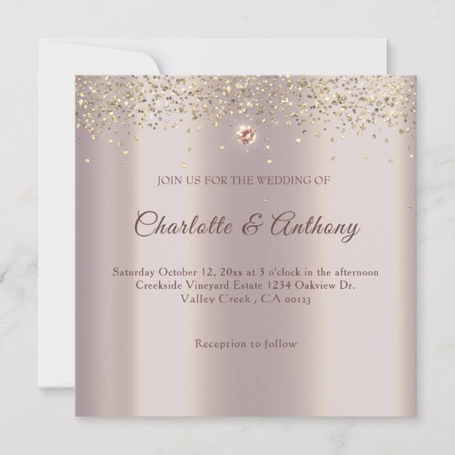 Elegant Rose Gold Sparkle Glitter Foil Invitation (Front)