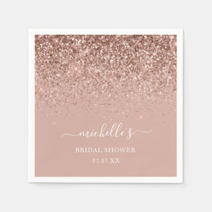 Elegant Rose Gold Sparkle Glitter Name Script Napkin