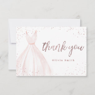 Elegant rose gold sparkle pink dress quinceañera t thank you card