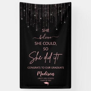 Elegant Rose Gold Sparkling Glitter Graduation Banner