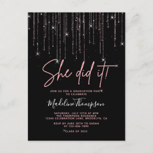 Elegant Rose Gold Sparkling She did it Graduation Postcard