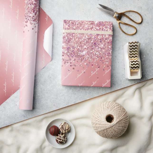 Elegant Rose Gold Sparkly Glitter Pink Custom Wrapping Paper (Crafts)