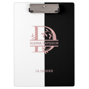 Elegant Rose Gold Split Custom Monogram A B C D Clipboard