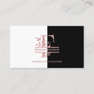 Elegant Rose Gold Split Custom Monogram Letter F Business Card