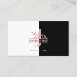 Elegant Rose Gold Split Custom Monogram Letter J Business Card