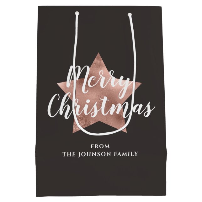 Elegant Rose Gold Star Christmas  Medium Gift Bag (Back)