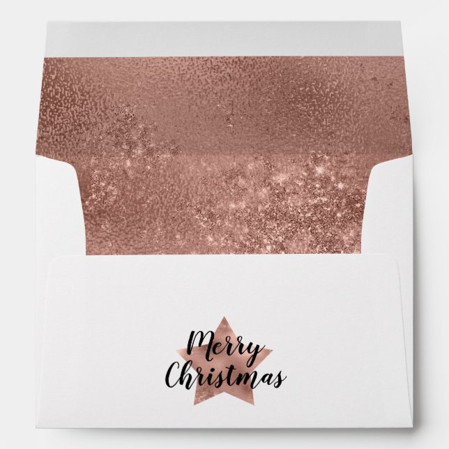 Elegant Rose Gold Star Merry Christmas  Envelope (Back (Bottom))
