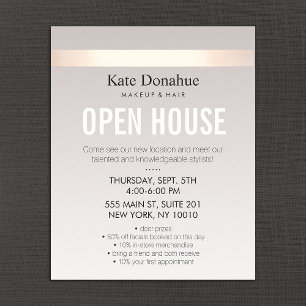 Elegant Rose Gold Striped Modern Open House Flyer