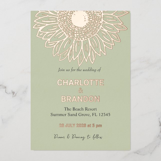 Elegant Rose Gold Sunflower Wedding  (Front)