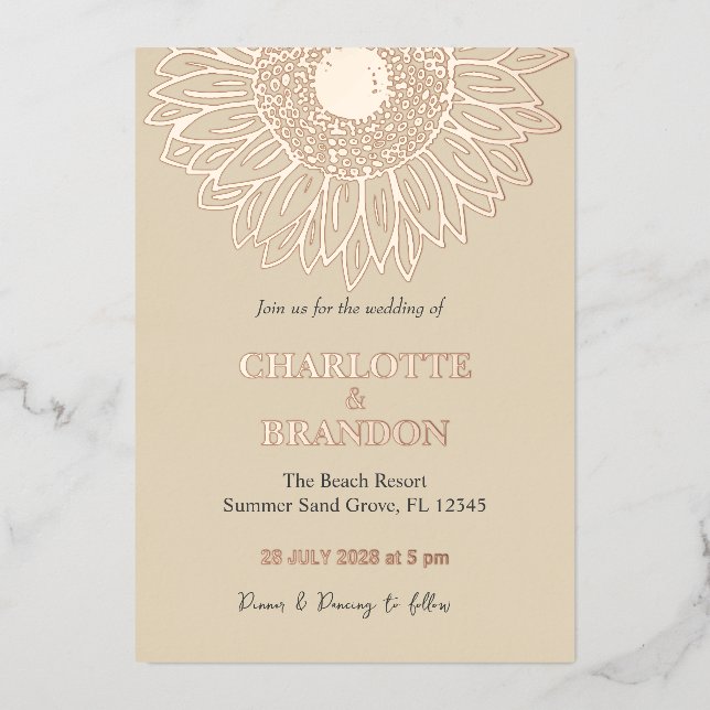 Elegant Rose Gold Sunflower Wedding  (Front)