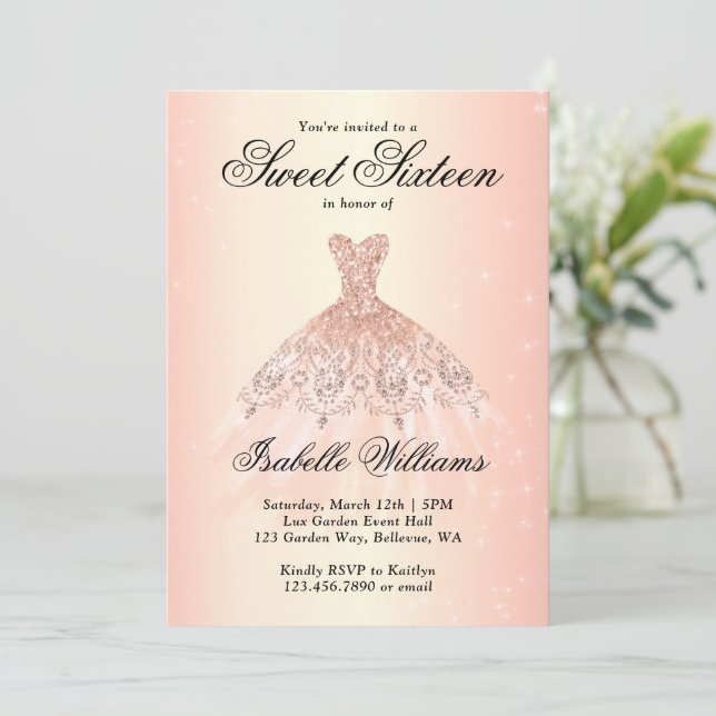 Elegant Rose Gold Sweet 16 Birthday Party Invitation (Standing Front)
