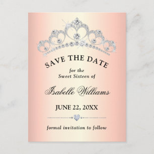Elegant Rose Gold Sweet 16 Save The Date Postcard