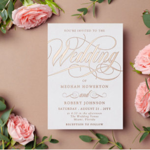 Elegant Rose Gold Swirl Calligraphy Wedding